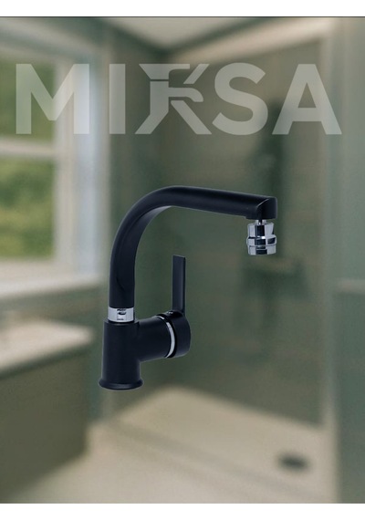 Siyah-krom Armut Balıksırtı Borulu Oynar Başlıklı Perlatörlü Banyo Lavabo Bataryası, Çiftsugirişli