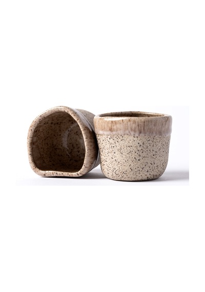 Must Bej/beyaz Stoneware El Yapımı Mug & Türk Kahvesi Karışık 2li Set 8638 Bej Beyaz