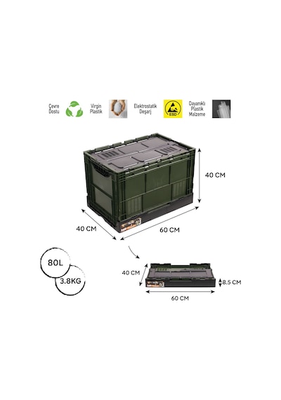 Freecamp Fc-205987-80 Katlanır Kamp Kasası Kapaklı 80 Litre Çok Renkli