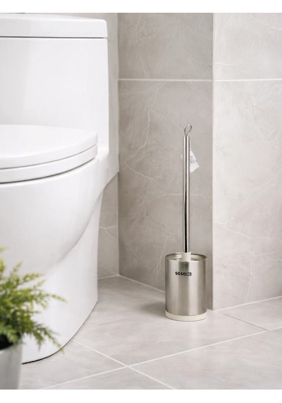 Paslanmaz Çelik Tuvalet Fırçası Ve Standı Modern, Dayanıklı Wc Fırçası Seti Vıchy-7043 Gümüş