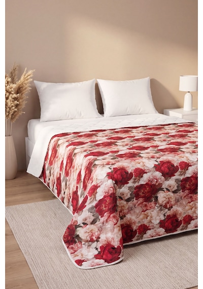 Kırmızı Gül 5d Çok Amaçlı Çift Kişilik Baskılı Pike & Yatak Örtüsü 200x220 Cm Çok Renkli
