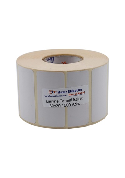 Lamine Termal Etiket 60mm X 30mm Ruloda 1500 Adet 40mm Kuka Çapında Direk Termal Transfer Etiketi 1