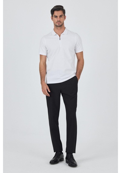 Beyaz Kısa Kol Düz Suprem Polo Yaka Cepsiz Pamuklu Casual Slim Fit Tişört 1011250164 600 Beyaz