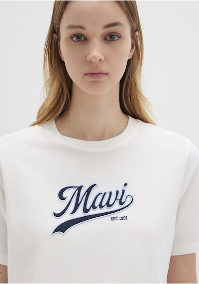 Mavi - Mavi Logo Baskılı Ekru Tişört 1613565-80194 Ekru