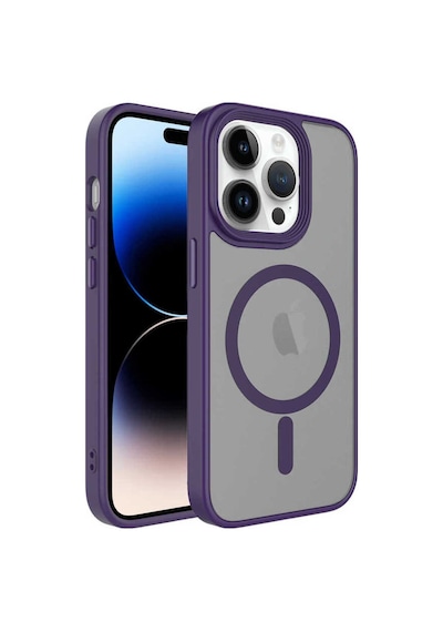 Apple Uyumlu iPhone 12 Pro Max Kılıf Mat Arka Yüzey Wireless Şarj Özellikli Zore Flet M-safe Kapak Derin Mor