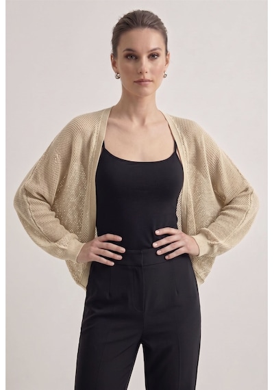 Neden Tekstil Premium Ajurlu İnce Triko Bolero Hırka - Koyu Bej