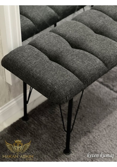 By Hakan Aşkın Metal 4 Ayaklı 90 Cm Eco Keten Antrasit Puf & Bench Tekli 2024 Antrasit Keten