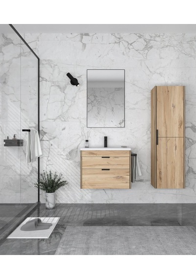 Orka Trio 65 Cm Mdf Çekmeceli Senza Asma Banyo Dolabı Takımı Ve Boy Dolabı Meşe Orka Trio 65 Cm Mdf Çekmeceli Senza Asma Banyo Dolabı Takımı Ve Boy Dolabı Meşe