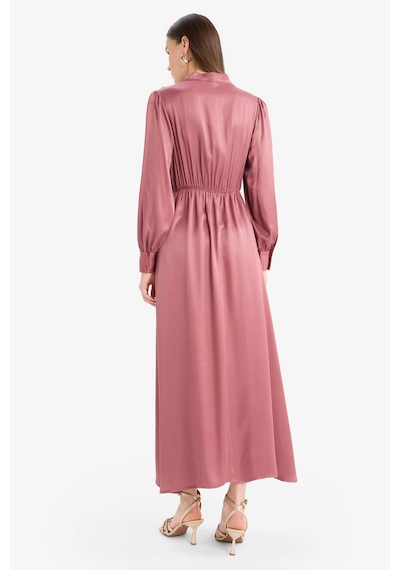 Defacto 	Regular Fit Fiyonk Yaka Saten Uzun Kollu Midi Elbise F0819AX25SP Bordo