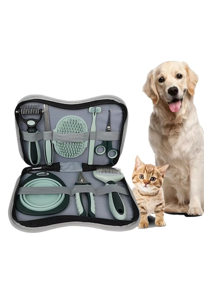 8 Parça Evcil Hayvan Tarak Makas Seti Kedi Ve Köpek Bakım Makası Banyo Fırçası Su Kasesi
