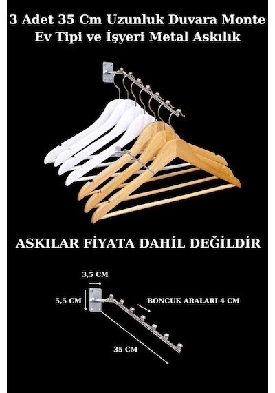 Duvara Monte Metal Askılık 35 Cm Boncuklu Ev Ve İş Yeri 3 Adet Diğer