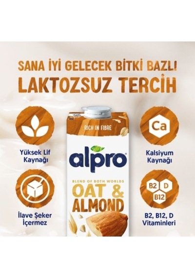 Yulaf & Badem Sütü 4x1 L Vegan Laktozsuz Besin