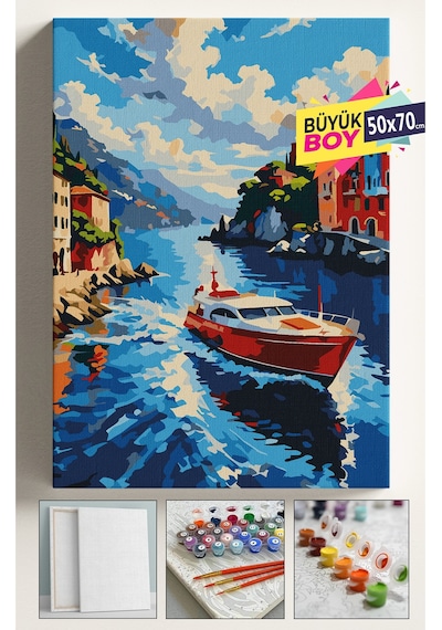 Sayılarla Boyama Seti Numaralı Tuval Fırça Boya Dahil Kasnaklı Set 50x70 Cm - Hücum Botu