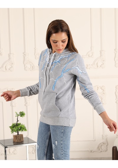 Espoirplus Gri Renk Şimşek Baskılı Unisex Sweatshirt Gri