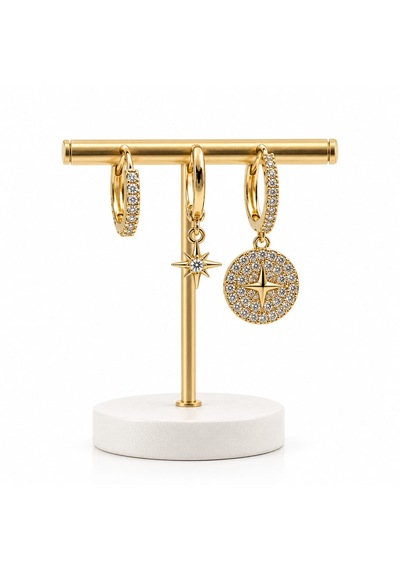 Melekcehobi 14k Altın Renk Kuzey Yıldızlı Xuping Üçlü Küpe Seti Gold
