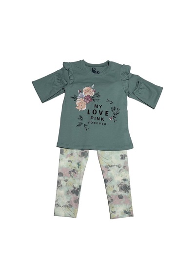 Baby Pink Çiçek Desenli Alt-üst Takım Yeşil