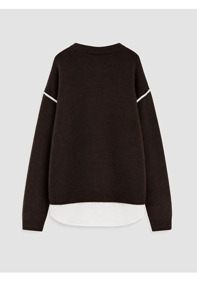 LC Waikiki Lcw Kids Kahverengi Paris Nakışlı Kız Çocuk Triko Kazak Chocolate Brown