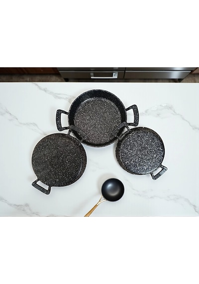 Mybru Döküm Omlet Tava 3'lü Set 18-20-22 Cm Siyah
