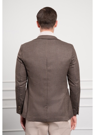 Morven Erkek Kahve Dokuma Slim Fit Dar Kesim Mono Yaka Ceket 25ks002002400 Kahve