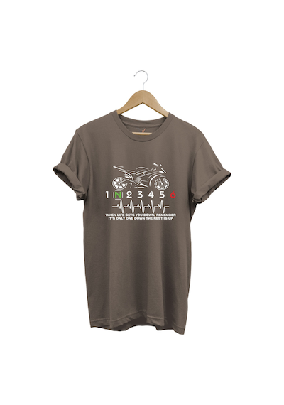 Hearth Beat Pulse Racing Motor Baskılı Tshirt Kahverengi