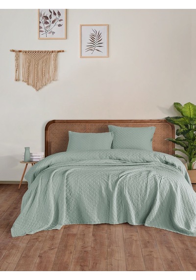 BedLine Cambridge Yatak Örtüsü Seti Çift Kişilik Mint Kutulu Bej