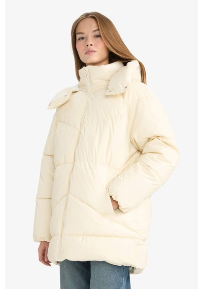 Defacto Relax Fit Kapüşonlu Fermuarlı Şişme Parka F2896ax25wner238 Ekru-er238