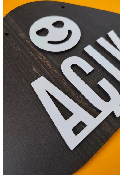 Ahşap Lazer Kesim Emoji Figürlü Açık-kapalı Tabelası - Rebap Ahşap