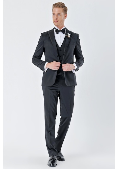 İmza Siyah Desenli Armürlü Çıkarılabilir Kırlangıç Yaka 6 Drop Slim Fit Smokin Damatlık Takım 1001230213-Siyah İmza Siyah Desenli Armürlü Çıkarılabilir Kırlangıç Yaka 6 Drop Slim Fit Smokin Damatlık Takım 1001230213-Siyah