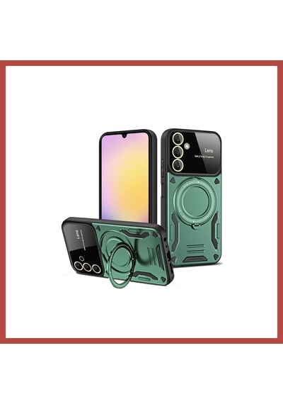 Bezos Samsung Galaxy A36 Kılıf Joy Lens Standlı Kapak - Koyu Yeşil Erdotıca