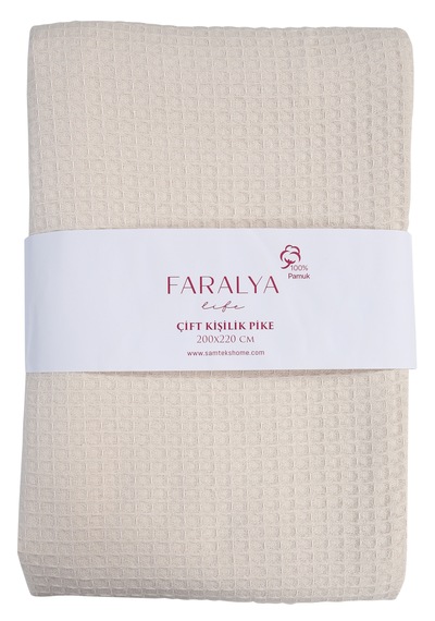 Faralya Life %100 Pamuklu Kare Petek Dokulu Çift Kişilik Lüks Pike 200 220cm Ekru