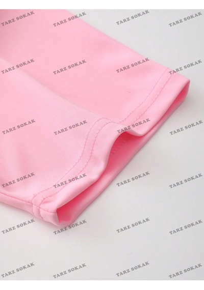 Flood Of Style Crop Ckod-232913 Eyfel Kulesi Yazılı Baskılı Kısa Pembe