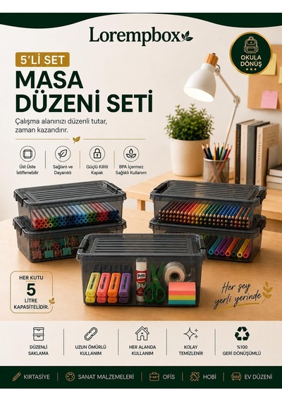 Lorempbox 5'li 5 L Masa Düzeni Saklama Kutusu Seti Diğer
