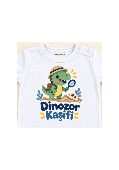 Babylimon Dinozor Kaşifi Beyaz Kısa Kollu Çıtçıtlı Bebek Zıbını Beyaz - Dinozor Kaşifi - 928161951 Beyaz - Dinozor Kaşifi