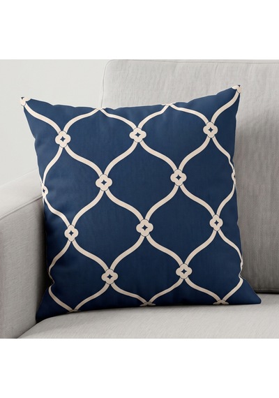 4'lü Lacivert Krem Desenli Dekoratif Kırlent Kılıfı Seti - 43x43 Cm Çift Taraflı Lacivert - Krem
