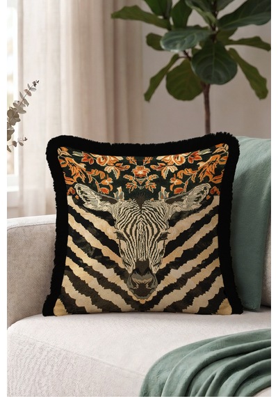 Safari Zebra Desenli Saçaklı Yastık Kılıfı - Egzotik Hayvan Bohem Bej Siyah Püsküllü Kırlent Kılıfı Puslu Sahil Aura Safari Zebra Desenli Saçaklı Yastık Kılıfı - Egzotik Hayvan Bohem Bej Siyah Püsküllü Kırlent Kılıfı Puslu Sahil Aura