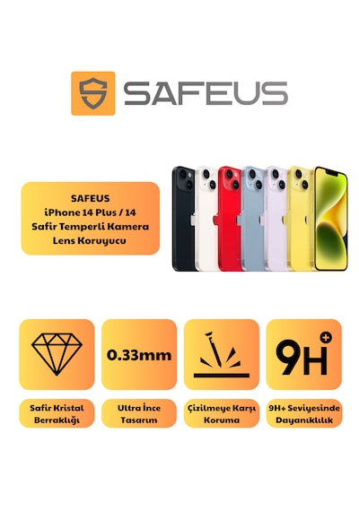 Safeus Safir Temperli Kamera Lens Koruyucu Apple Uyumlu iPhone 14 Plus Ve İle Mor