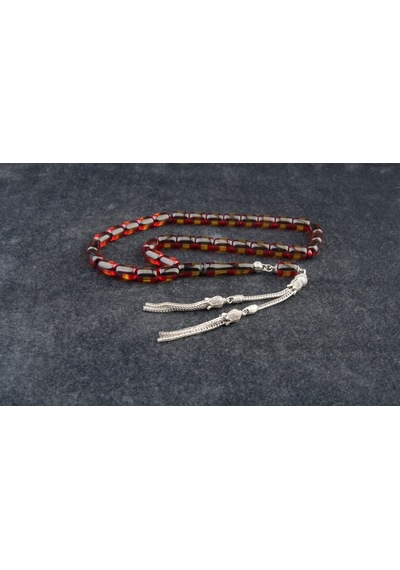 Burhan Sağlam Kapsül Kesim 11x8mm Beyrut Kehribarı Alpaka Püsküllü Tesbih Bs2473598