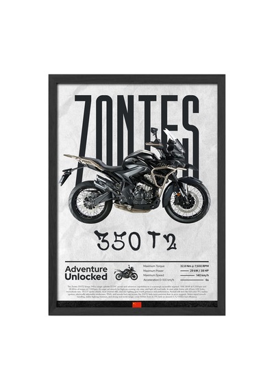 Zontes 350 T2 Siyah Ahşap Çerçeveli Poster, Dekoratif Motosiklet Duvar Tablosu