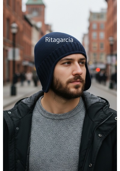 Ritagarcia Unisex Polar Astarlı Kulaklı Bere - Rüzgar Geçirmeyen Termal Kış Beresi Lacivert