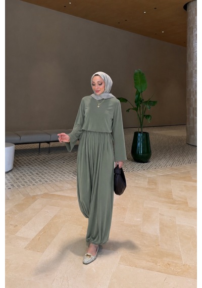 Riella Butik Hera Oysho Kumaş Oversize Günlük Tesettür Takım Yeşil