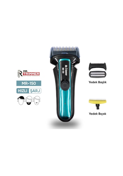 Jasper Mr-150 Mavi Şarjlı Yedek Başlıklı Sakal Tıraş Makinesi Erkek Kişisel Bakım Sinekkaydı Tıraş