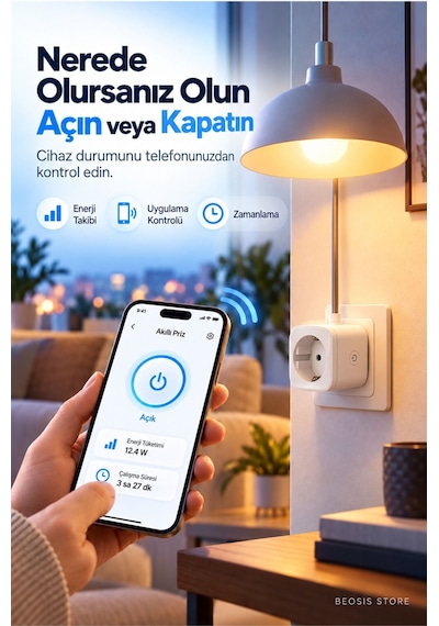 Wifi Güç Ölçer Akıllı Priz 16a Fonri, Tuya, Smart Life, Google Assistant, Amazon Alexa Destekli