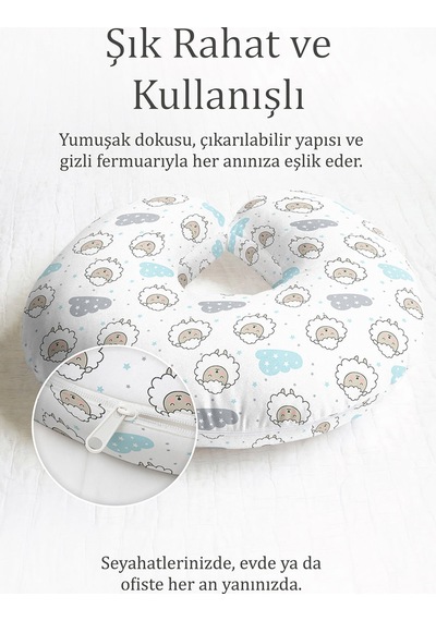Sevimli Koyun Desenli Boyun Yastığı - Pastel Bulut Mavi Gri Çocuk & Yetişkin Seyahat Yastığı Tozlu Orman Bordo