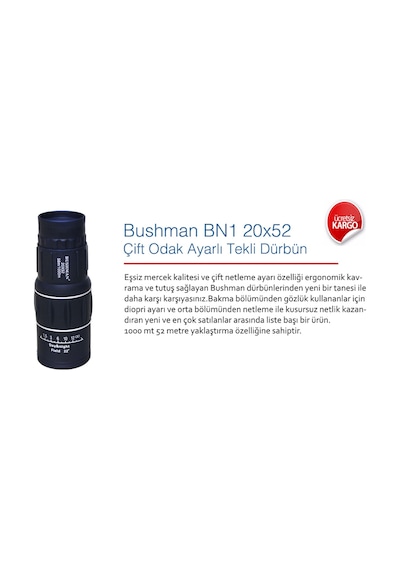 Bushman 20x52 Tek Gözlü Çift Odak Ayarlı Dürbün Siyah