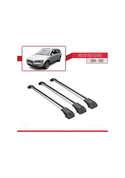 Volvo V50 Estate 2004-2012 Arası İle Uyumlu Ace-1 Ara Atkı Tavan Barı Gri 3 Adet Bar