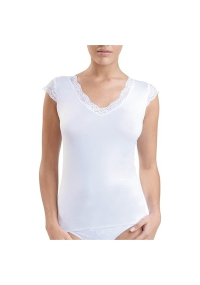 Blackspade 1348 Bayan Dantel Yaka Dantel Kol Beyaz T-Shirt