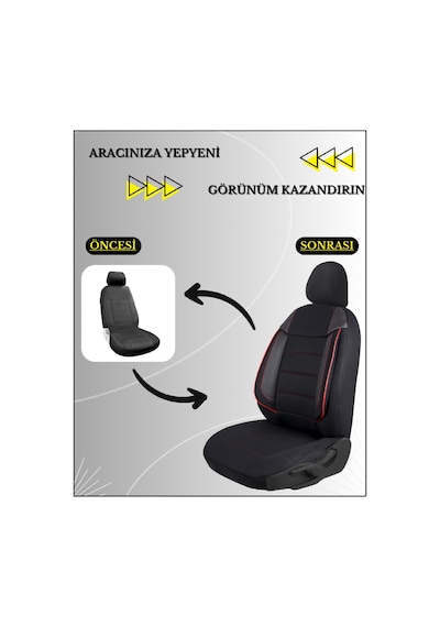 Tofaş Doğan Araçlara Uyumlu Tam Takım Cover K Model Oto Koltuk Kılıfı Siyah-kırmızı