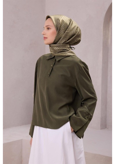 Belli İpek Eşarp - 4209-82 Haki Twill