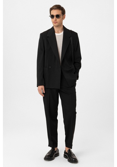 Antioch Relax Fit Kruvaze Kapama Erkek Teknik Blazer Ceket Siyah