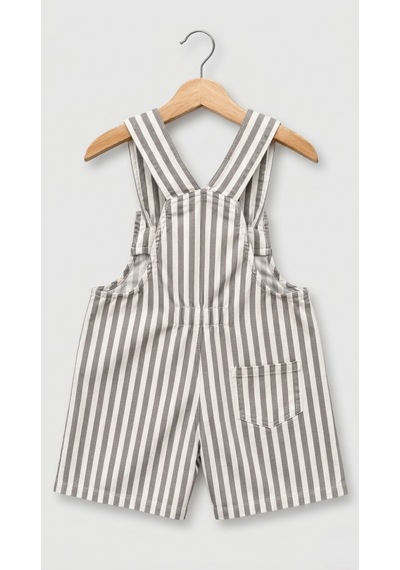 Emila Kids 1-4 Yaş Çocuk Çizgili Ham Kot Şort - Salopet Kahverengi